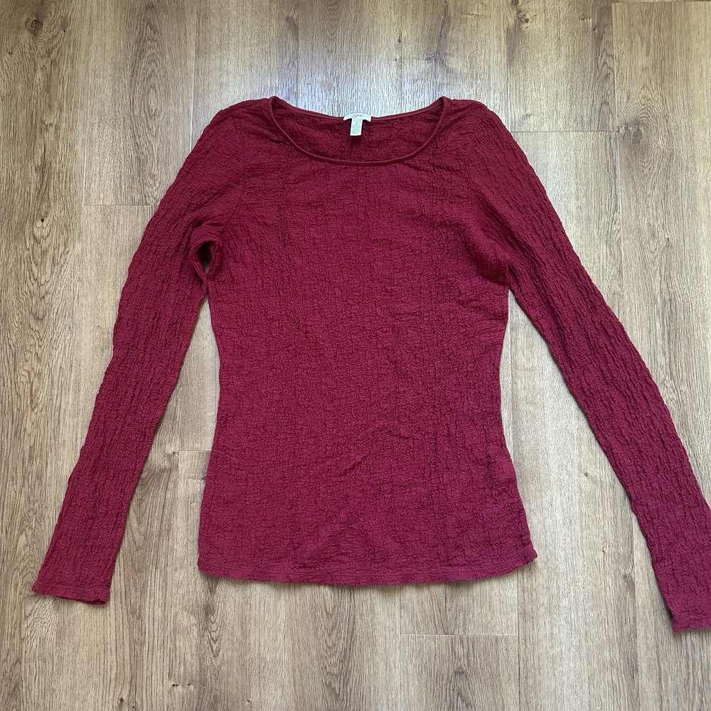 Vintage J. Jill Women's Red Round Neck Long Sleeve Crinkle Top Size Small